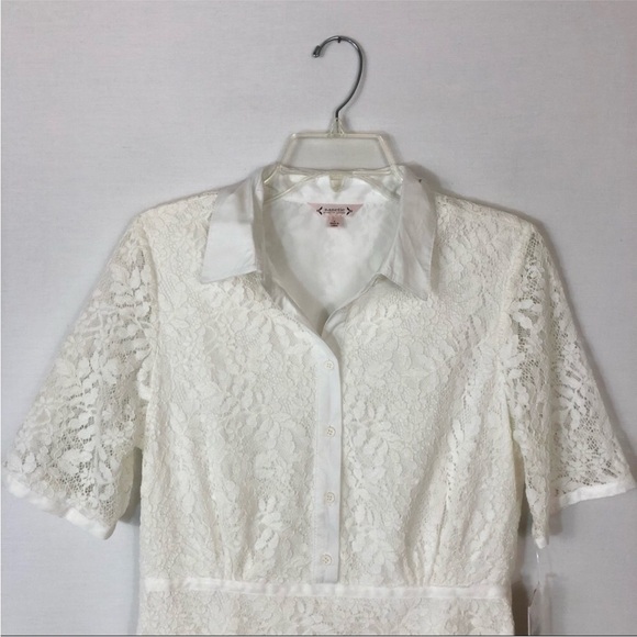 Nanette Lepore Lace Short Sleeve Button Zipper Closure off White Shirt Dress 6 - Picture 3 of 15